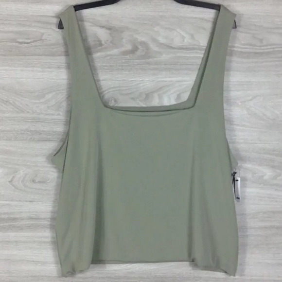 Leith Square Neck Tank Top Tee Green Solid Shirt - Picture 4 of 6
